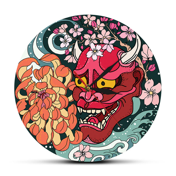 Gothic Red Oni Demon Mask Clock